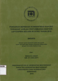 Skripsi: Pengaruh Berbagai Konsentrasi Kaporit Terhadap Jumlah Pertumbuhan Bakteri Leptospira Secara In Vitro Tahun 2010