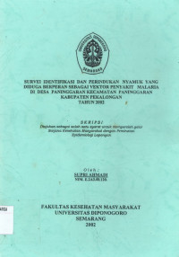 Survey Identifikasi dan Perindukan Nyamuk Yang Diduga Berperan Sebagai Vektor Penyakit Malaria di Desa Peninggaran Kecamatan Peninggaran Kabupaten Pekalongan Tahun 2002