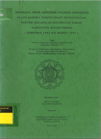 Tesis: Beberapa Aspek Bionomik Nyamuk Anopheles Dalam Rangka Perencanaan Pengendalian Vektor Malaria di Kecamatan Kokap Kabupaten Kulon Progo