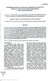 Perbandingan Metode MAT (Microscopic Agglutination Test) dan PCR (Polymerase Chain Reaction) dalam Mengkonfirmasi Pasien Suspek Leptospirosis