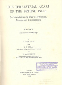 The Terrestrial Acari of The British Isles Volume 1 : Introduction and Biology